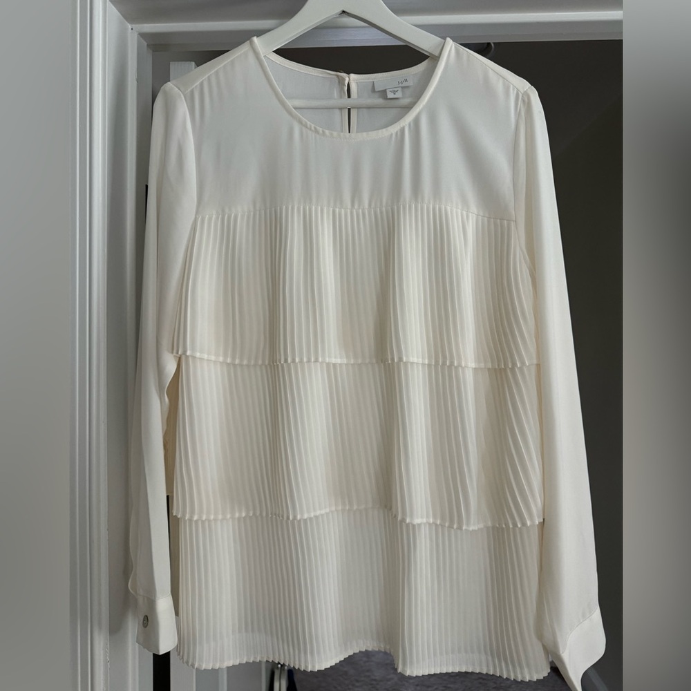 J.Jill Womens Ivory Tiered Pleated Ruffle Blouse